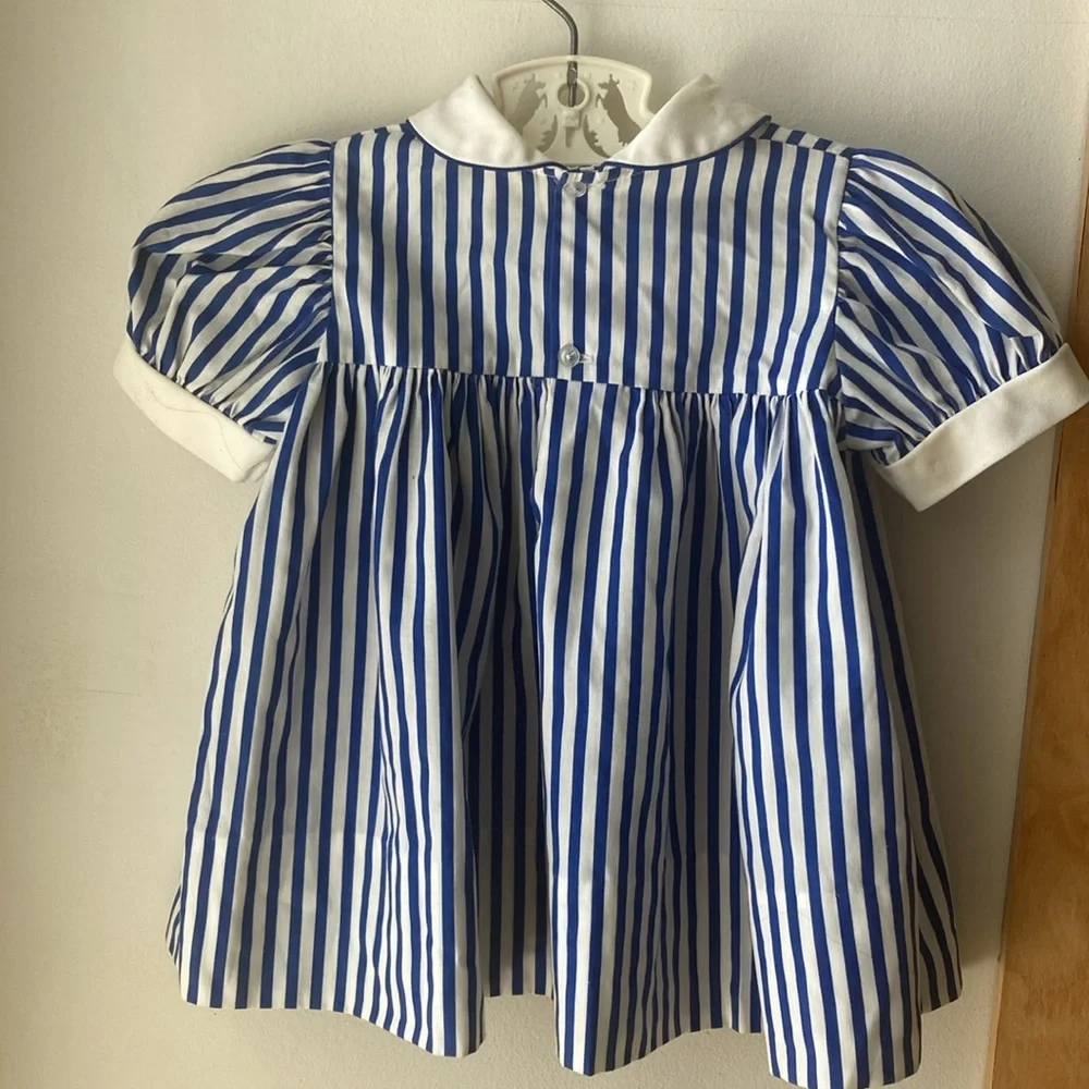 Vintage 80s blue and white striped dress with Peter Pan collar size 12 months